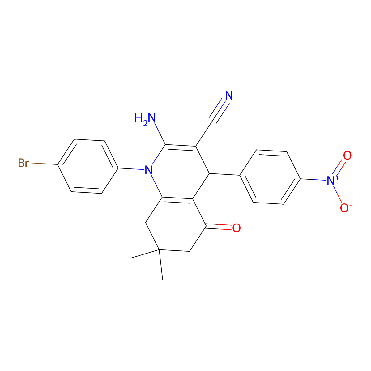 2-Amino-1-(4-bromophenyl)-7,7-dimethyl-4-(4-nitrophenyl)-5-oxo-1,4,5,6,7,8-hexahydro-3-quinolinecarbonitrile molecular structure, CAS 311318-11-3