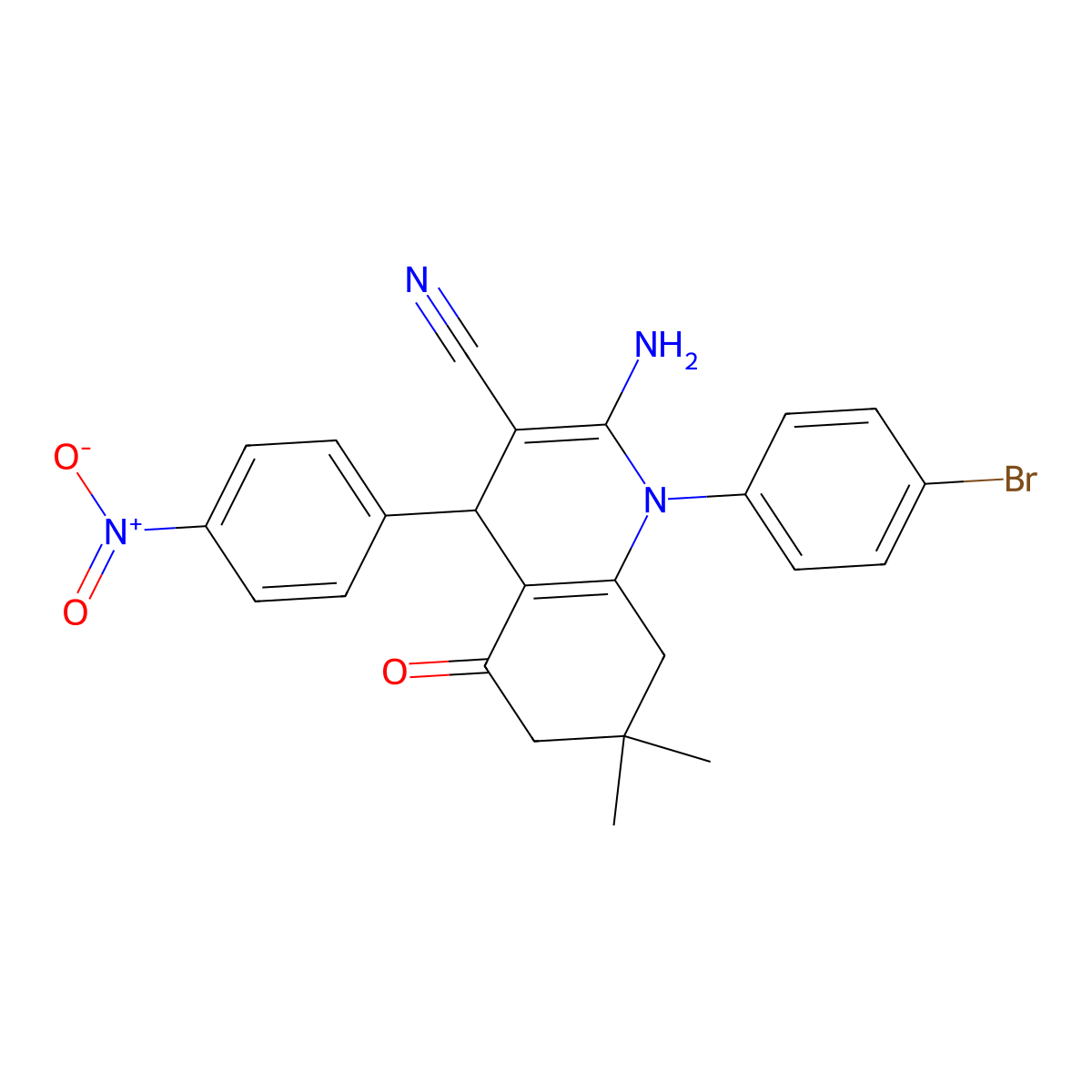 2-Amino-1-(4-bromophenyl)-7,7-dimethyl-4-(4-nitrophenyl)-5-oxo-1,4,5,6,7,8-hexahydro-3-quinolinecarbonitrile molecular structure, CAS 311318-11-3