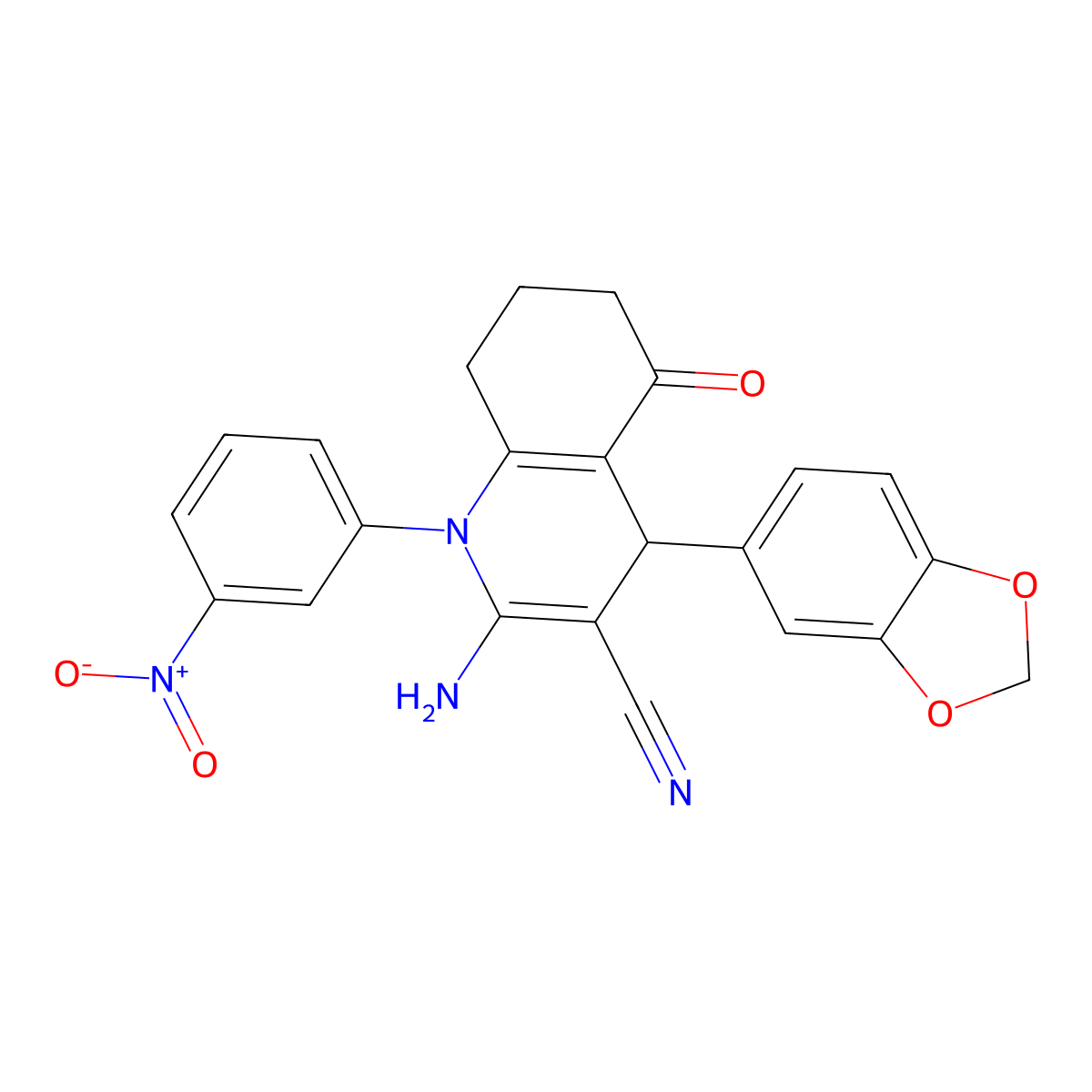 2-Amino-4-(1,3-benzodioxol-5-YL)-1-(3-nitrophenyl)-5-oxo-1,4,5,6,7,8-hexahydro-3-quinolinecarbonitrile molecular structure, CAS 311318-13-5