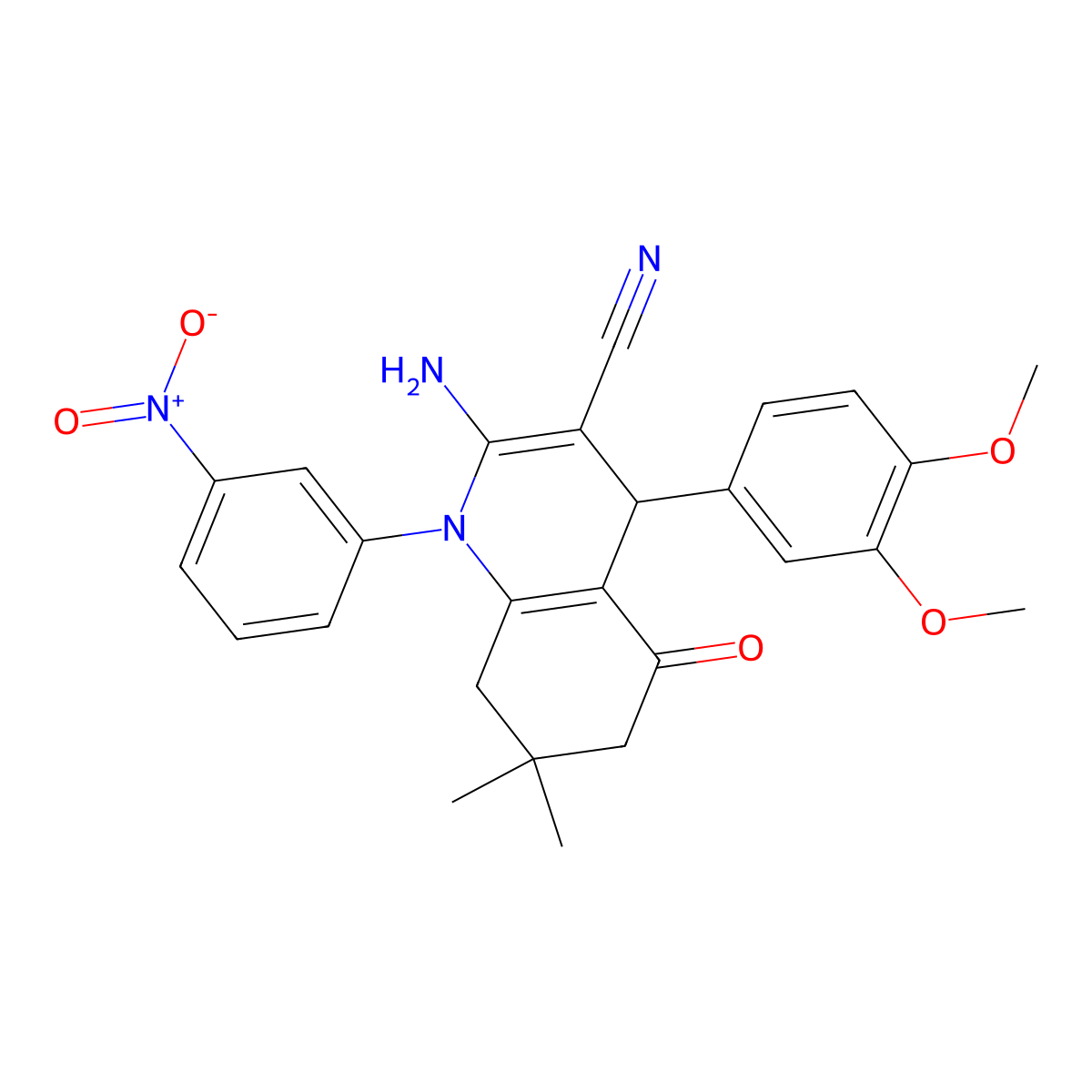 2-Amino-4-(3,4-dimethoxyphenyl)-7,7-dimethyl-1-(3-nitrophenyl)-5-oxo-1,4,5,6,7,8-hexahydro-3-quinolinecarbonitrile molecular structure, CAS 311318-14-6