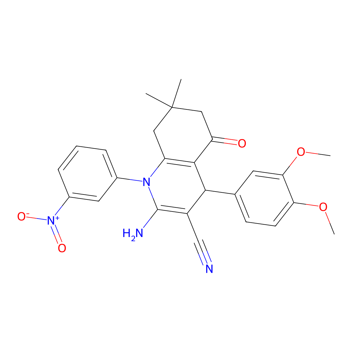 2-Amino-4-(3,4-dimethoxyphenyl)-7,7-dimethyl-1-(3-nitrophenyl)-5-oxo-1,4,5,6,7,8-hexahydro-3-quinolinecarbonitrile molecular structure, CAS 311318-14-6