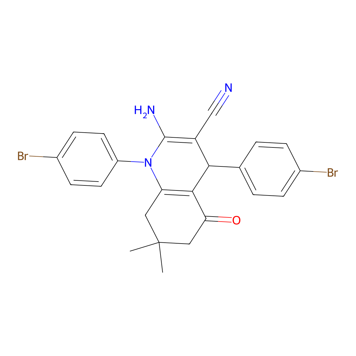 2-Amino-1,4-bis(4-bromophenyl)-7,7-dimethyl-5-oxo-1,4,5,6,7,8-hexahydro-3-quinolinecarbonitrile molecular structure, CAS 311318-15-7