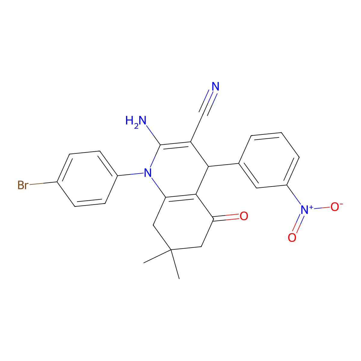 2-Amino-1-(4-bromophenyl)-7,7-dimethyl-4-(3-nitrophenyl)-5-oxo-1,4,5,6,7,8-hexahydro-3-quinolinecarbonitrile molecular structure, CAS 311318-17-9
