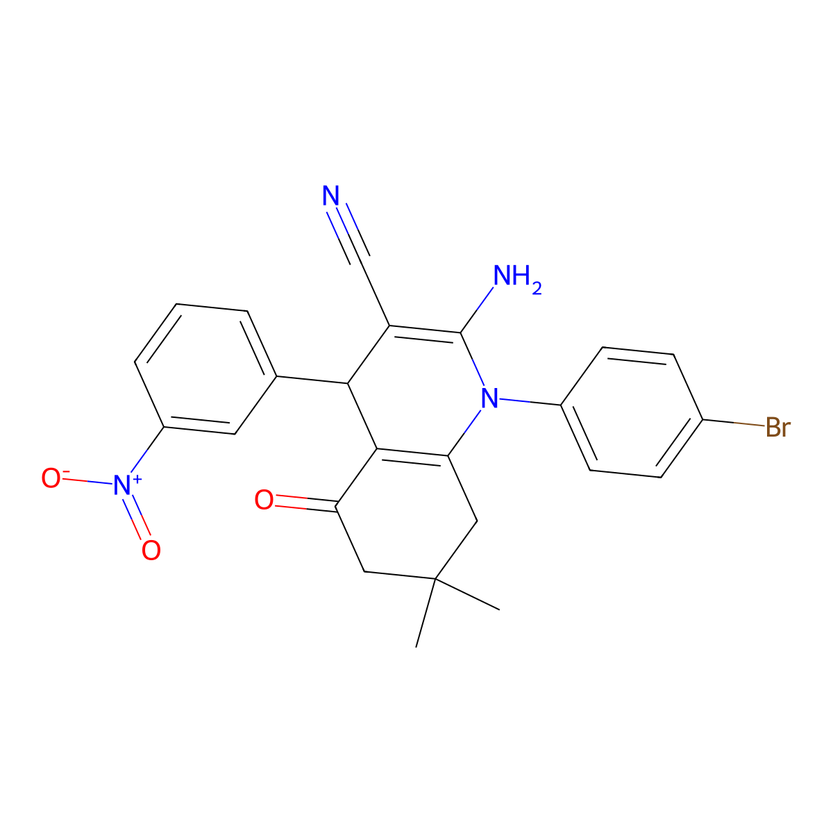 2-Amino-1-(4-bromophenyl)-7,7-dimethyl-4-(3-nitrophenyl)-5-oxo-1,4,5,6,7,8-hexahydro-3-quinolinecarbonitrile molecular structure, CAS 311318-17-9
