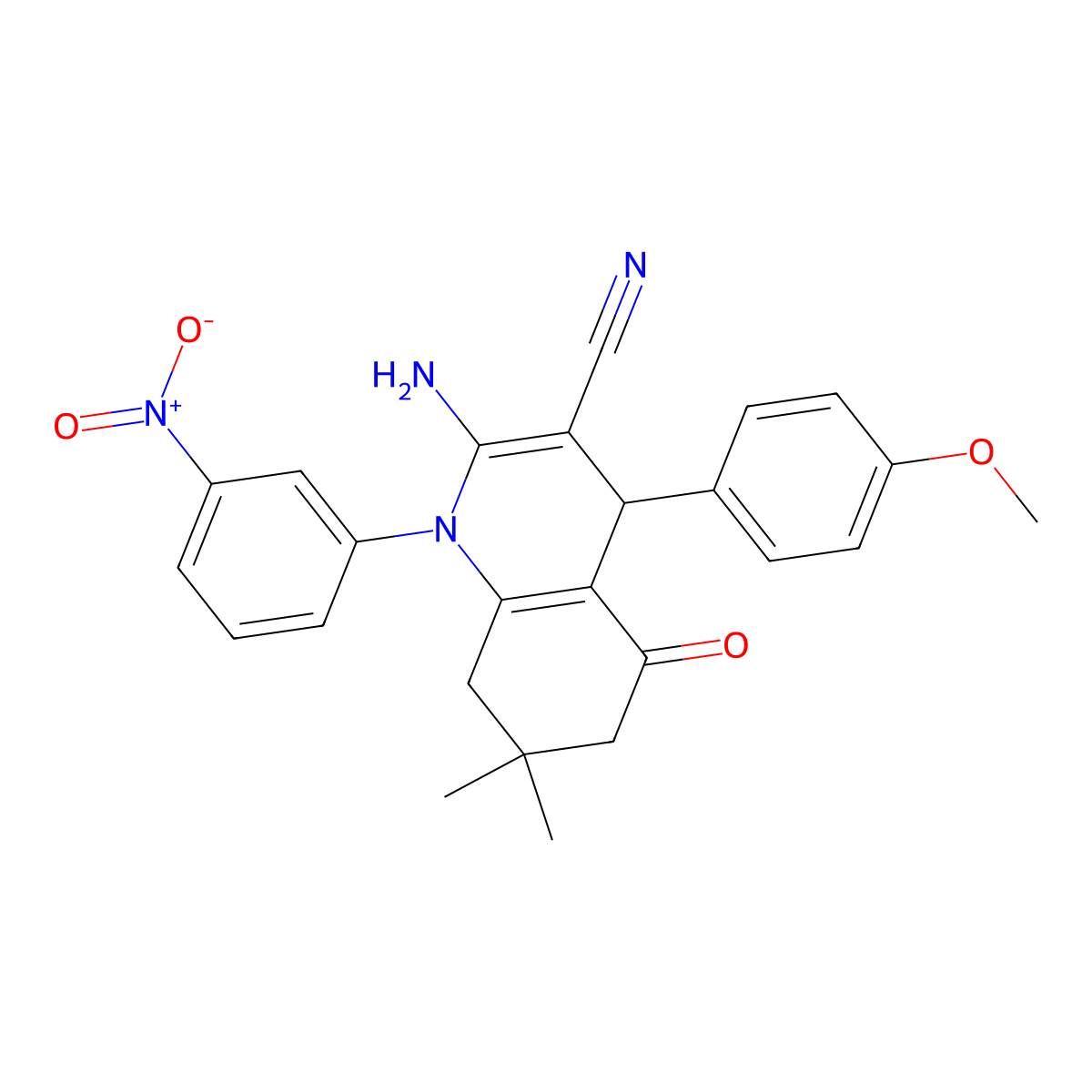 2-Amino-4-(4-methoxyphenyl)-7,7-dimethyl-1-(3-nitrophenyl)-5-oxo-1,4,5,6,7,8-hexahydro-3-quinolinecarbonitrile molecular structure, CAS 311318-23-7