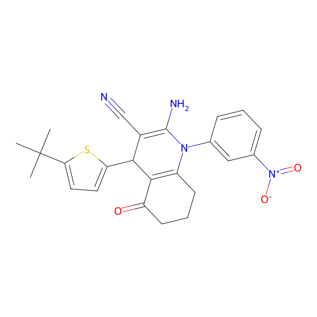 2-Amino-4-(5-tert-butyl-2-thienyl)-1-(3-nitrophenyl)-5-oxo-1,4,5,6,7,8-hexahydro-3-quinolinecarbonitrile molecular structure, CAS 311320-34-0