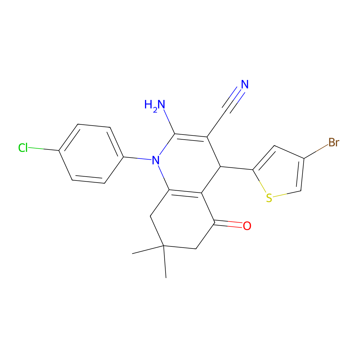2-Amino-4-(4-bromo-2-thienyl)-1-(4-chlorophenyl)-7,7-dimethyl-5-oxo-1,4,5,6,7,8-hexahydro-3-quinolinecarbonitrile molecular structure, CAS 311320-37-3