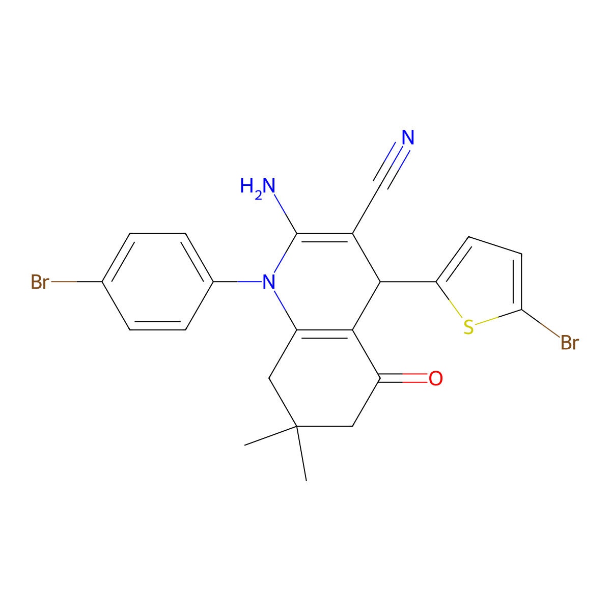 2-Amino-1-(4-bromophenyl)-4-(5-bromo-2-thienyl)-7,7-dimethyl-5-oxo-1,4,5,6,7,8-hexahydro-3-quinolinecarbonitrile molecular structure, CAS 311320-38-4