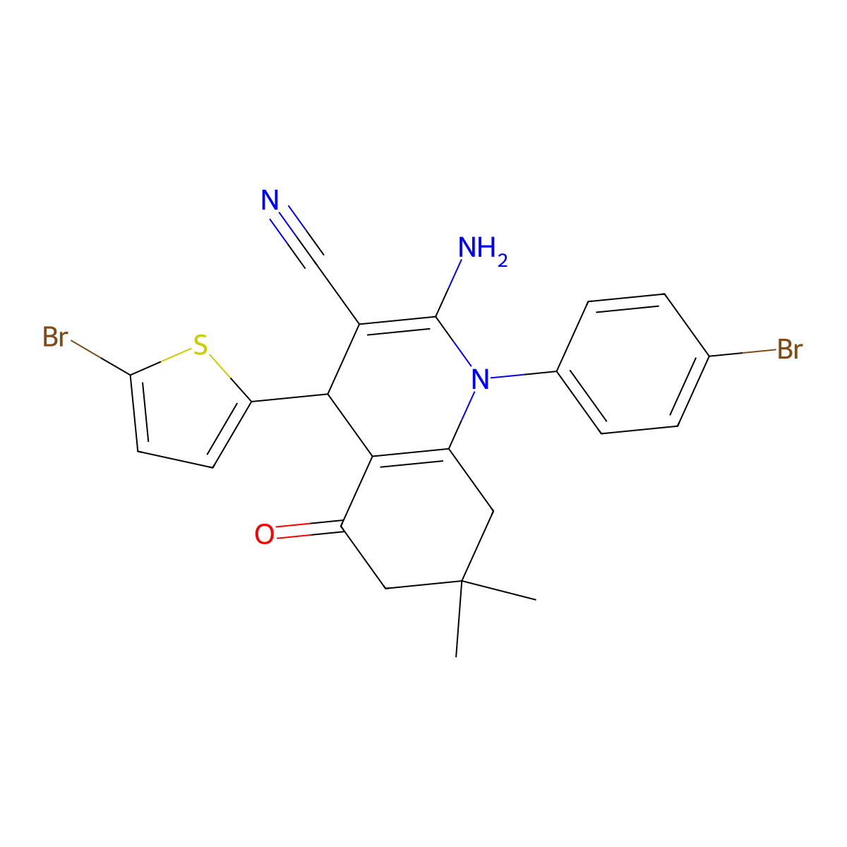 2-Amino-1-(4-bromophenyl)-4-(5-bromo-2-thienyl)-7,7-dimethyl-5-oxo-1,4,5,6,7,8-hexahydro-3-quinolinecarbonitrile molecular structure, CAS 311320-38-4