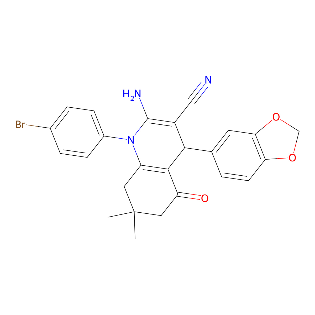 2-amino-4-(1,3-benzodioxol-5-yl)-1-(4-bromophenyl)-7,7-dimethyl-5-oxo-6,8-dihydro-4H-quinoline-3-carbonitrile molecular structure, CAS 311320-43-1