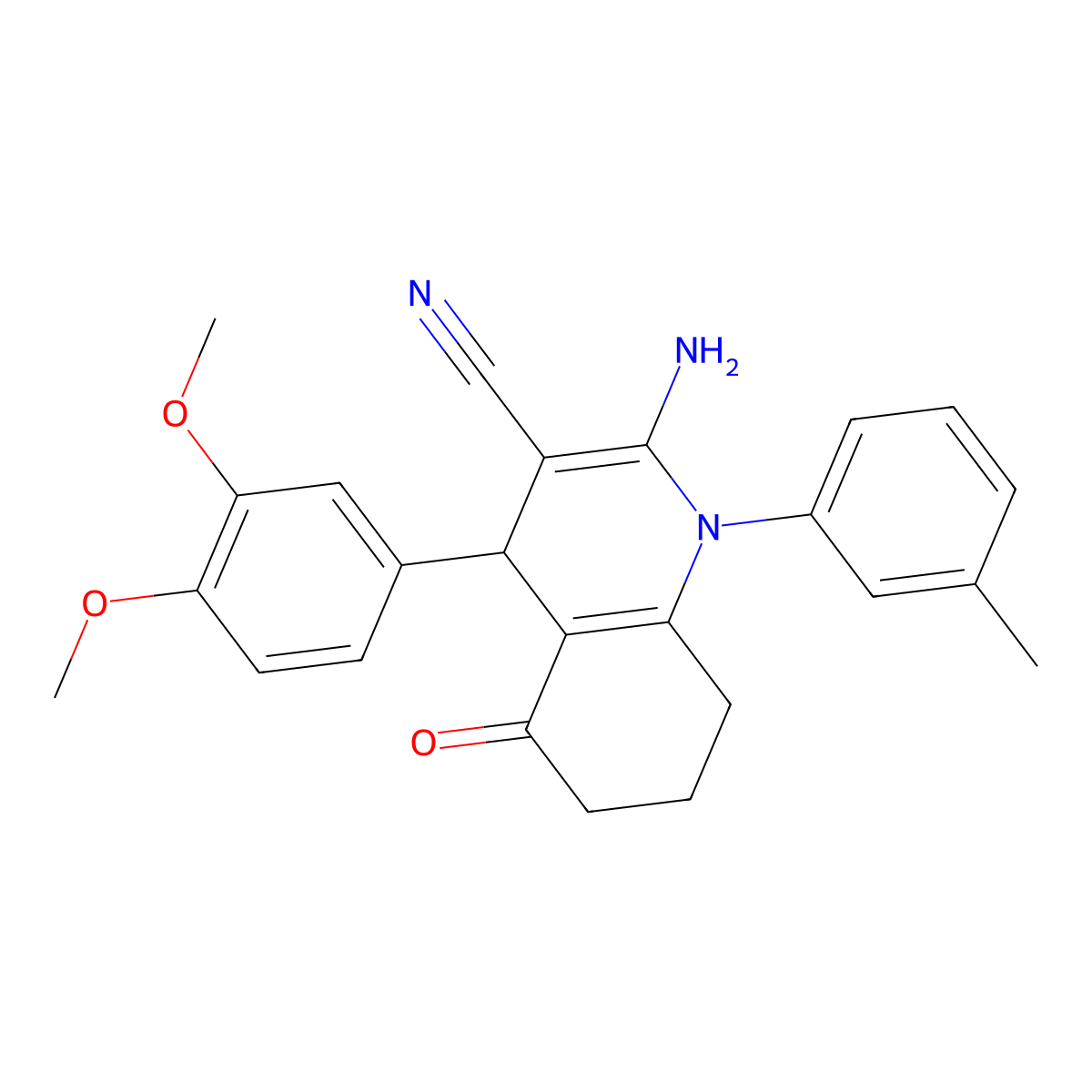 2-Amino-4-(3,4-dimethoxyphenyl)-1-(3-methylphenyl)-5-oxo-1,4,5,6,7,8-hexahydro-3-quinolinecarbonitrile molecular structure, CAS 311320-44-2