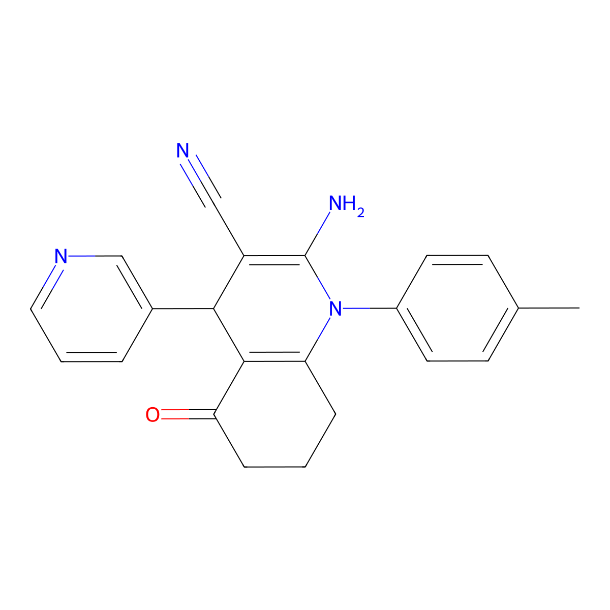 2-Amino-1-(4-methylphenyl)-5-oxo-4-(3-pyridinyl)-1,4,5,6,7,8-hexahydro-3-quinolinecarbonitrile molecular structure, CAS 311320-47-5