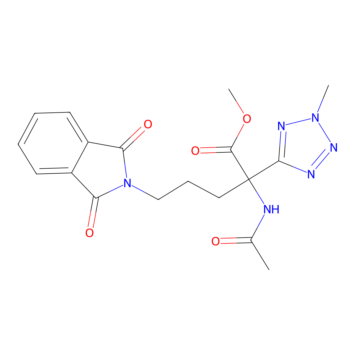 methyl 2-(acetylamino)-5-(1,3-dioxo-1,3-dihydro-2H-isoindol-2-yl)-2-(2-methyl-2H-tetraazol-5-yl)pentanoate molecular structure, CAS 311321-31-0