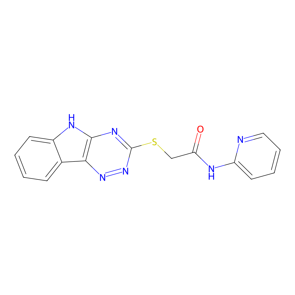 N-pyridin-2-yl-2-(5H-[1,2,4]triazino[5,6-b]indol-3-ylsulfanyl)acetamide molecular structure, CAS 311321-36-5