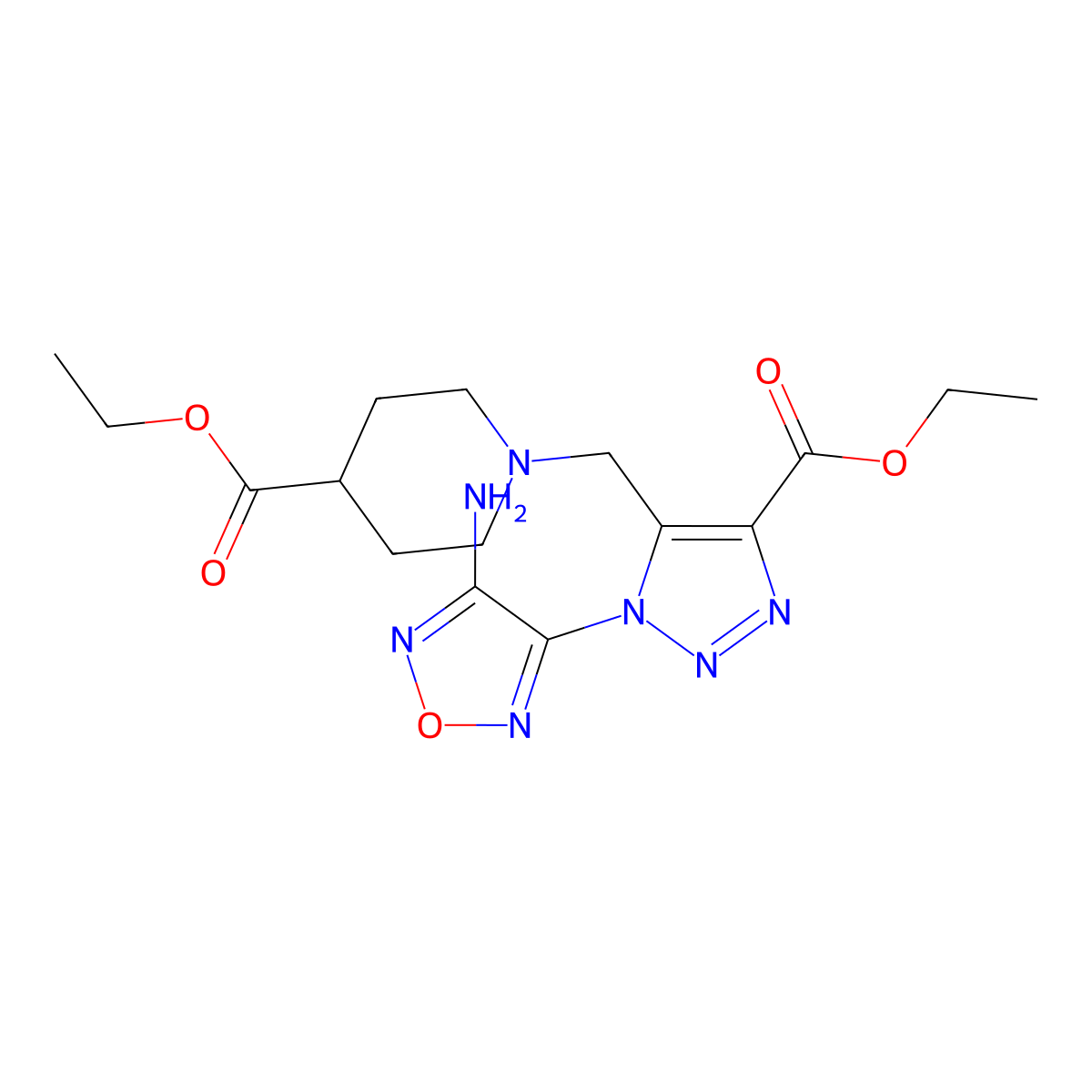 Ethyl 1-[[1-(4-amino-1,2,5-oxadiazol-3-yl)-4-(ethoxycarbonyl)-1H-1,2,3-triazol-5-yl]methyl]-4-piperidinecarboxylate molecular structure, CAS 311321-79-6