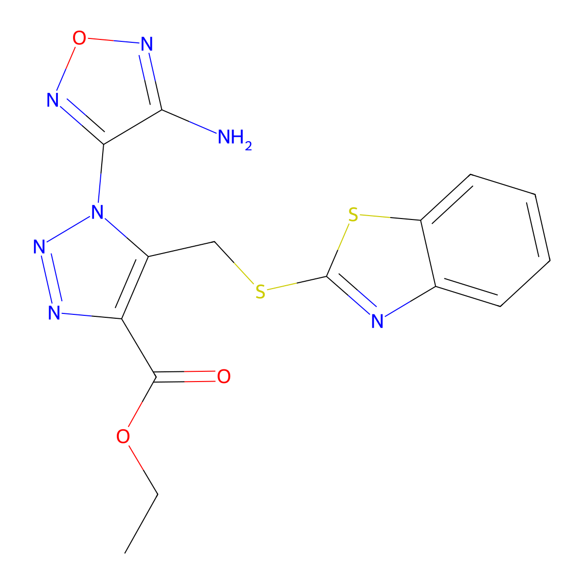 Ethyl 1-(4-amino-1,2,5-oxadiazol-3-yl)-5-[(2-benzothiazolylthio)methyl]-1H-1,2,3-triazole-4-carboxylate molecular structure, CAS 311321-81-0