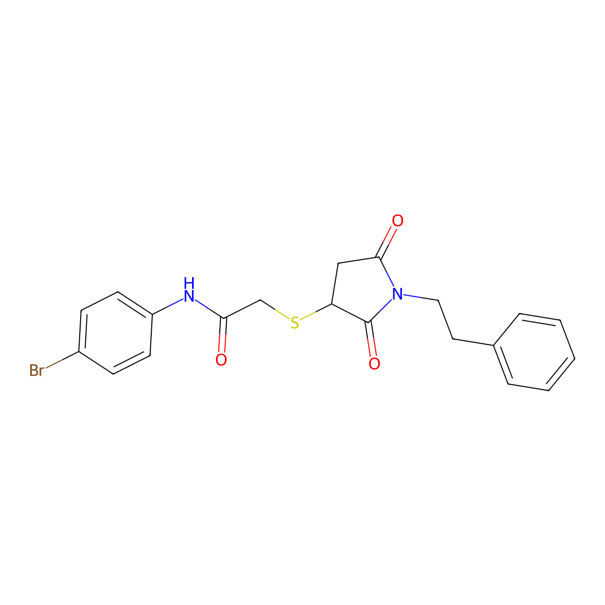 N-(4-Bromo-phenyl)-2-(2,5-dioxo-1-phenethyl-pyrrolidin-3-ylsulfanyl)-acetamide molecular structure, CAS 311321-92-3