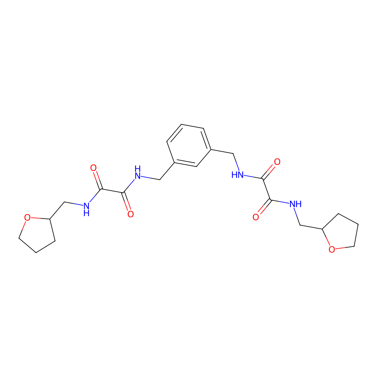 N-(oxolan-2-ylmethyl)-N'-[[3-[[[2-oxo-2-(oxolan-2-ylmethylamino)acetyl]amino]methyl]phenyl]methyl]oxamide molecular structure, CAS 311322-14-2