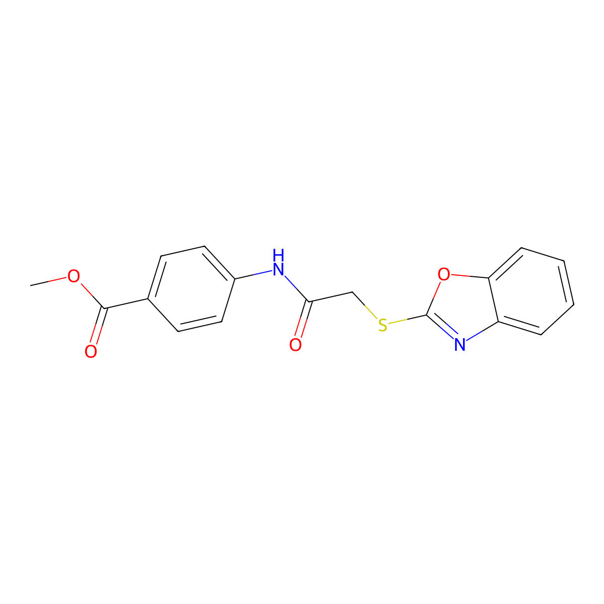 Methyl 4-{[(1,3-benzoxazol-2-ylsulfanyl)acetyl]amino}benzoate molecular structure, CAS 311322-79-9