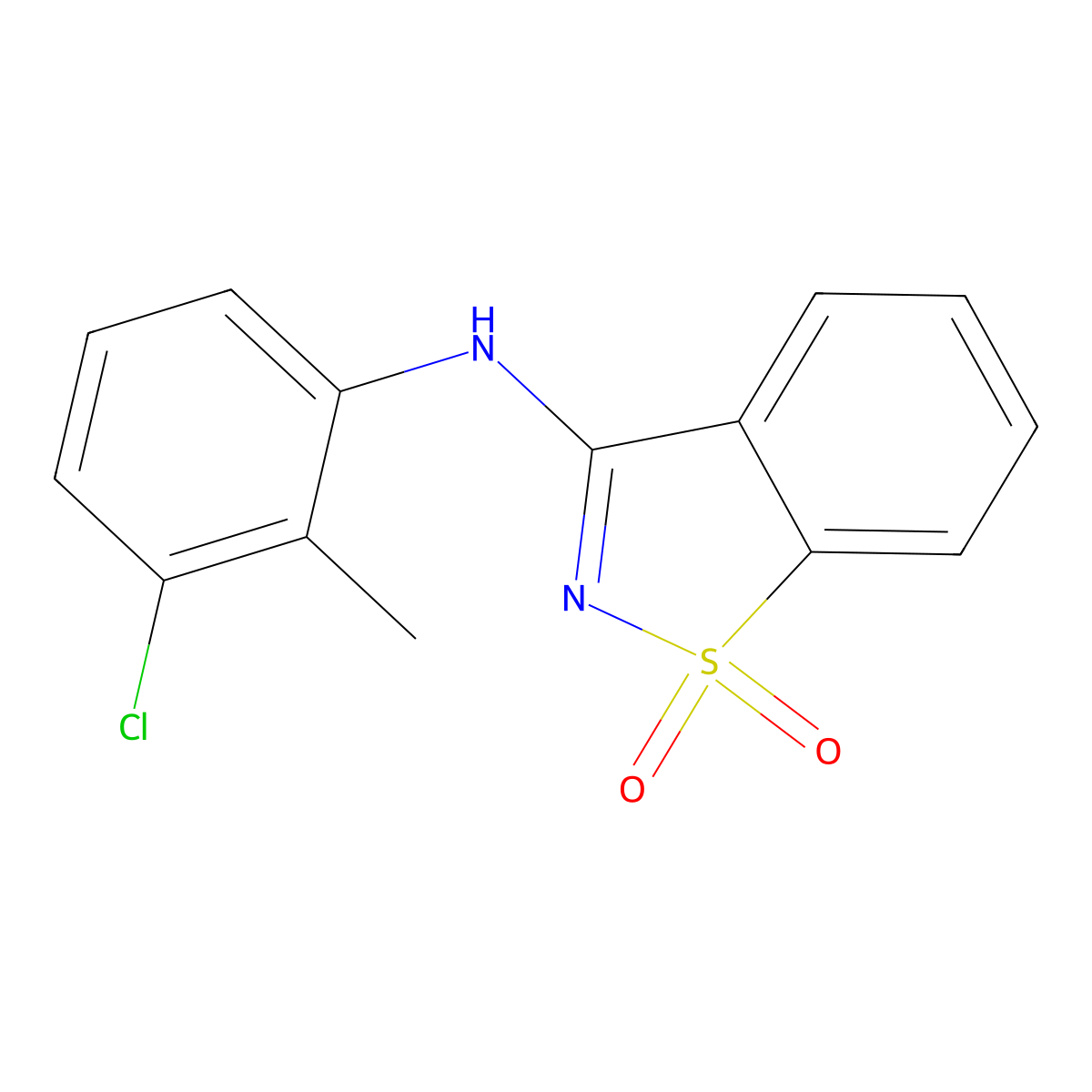 N-(3-chloro-2-methylphenyl)-1,2-benzothiazol-3-amine 1,1-dioxide molecular structure, CAS 311322-82-4