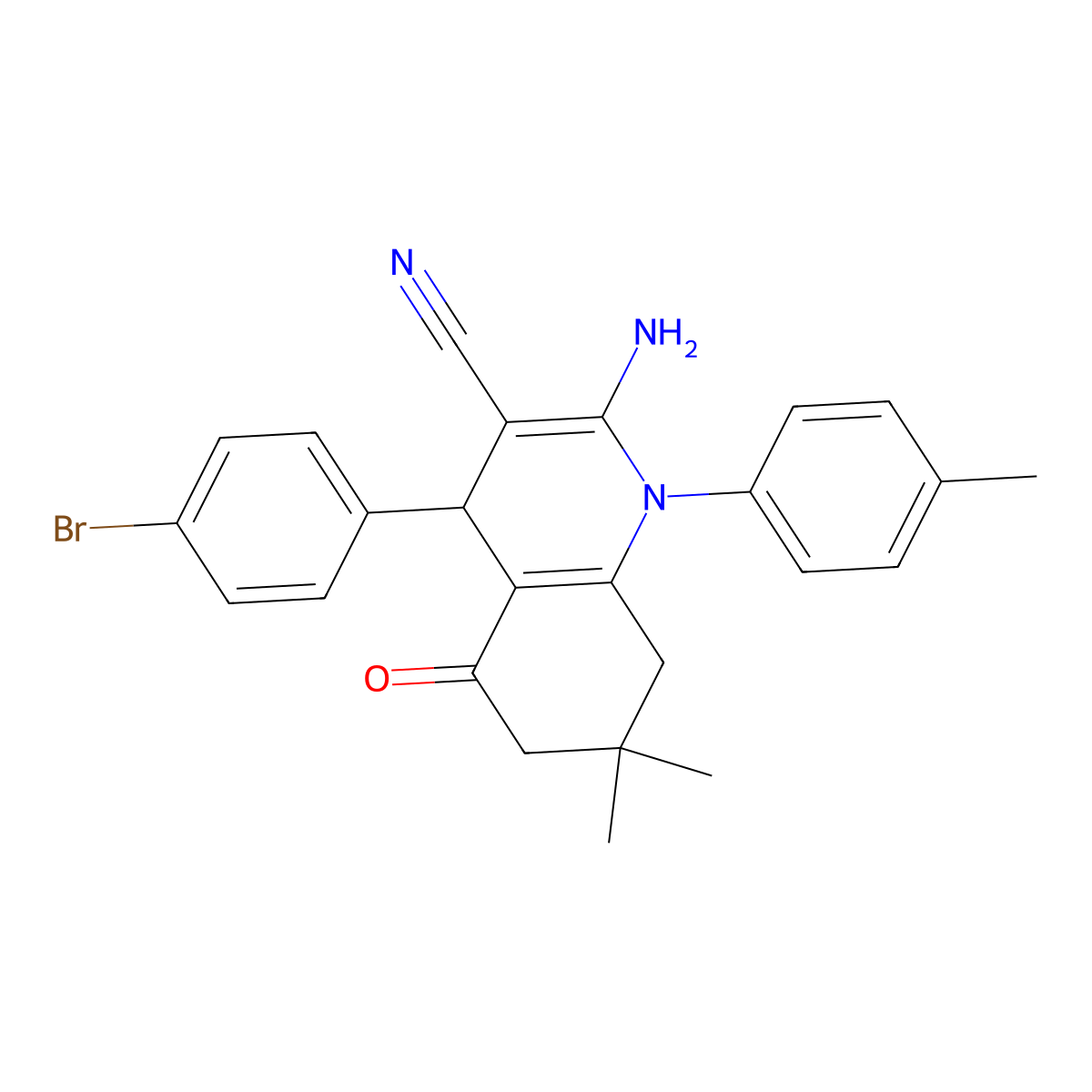 2-Amino-4-(4-bromophenyl)-7,7-dimethyl-1-(4-methylphenyl)-5-oxo-1,4,5,6,7,8-hexahydro-3-quinolinecarbonitrile molecular structure, CAS 311323-36-1