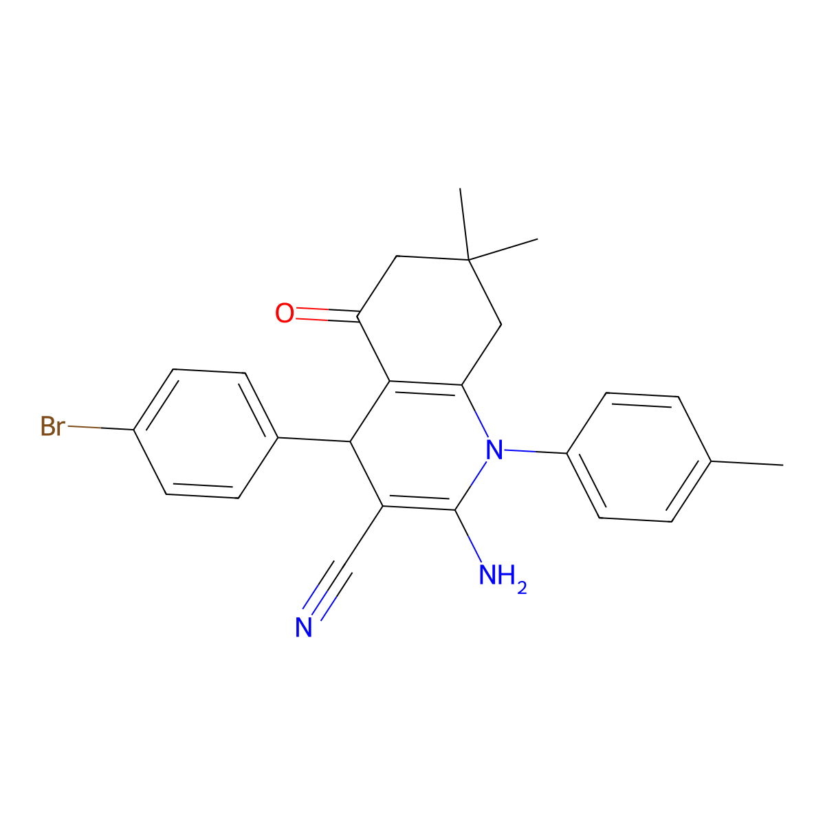 2-Amino-4-(4-bromophenyl)-7,7-dimethyl-1-(4-methylphenyl)-5-oxo-1,4,5,6,7,8-hexahydro-3-quinolinecarbonitrile molecular structure, CAS 311323-36-1