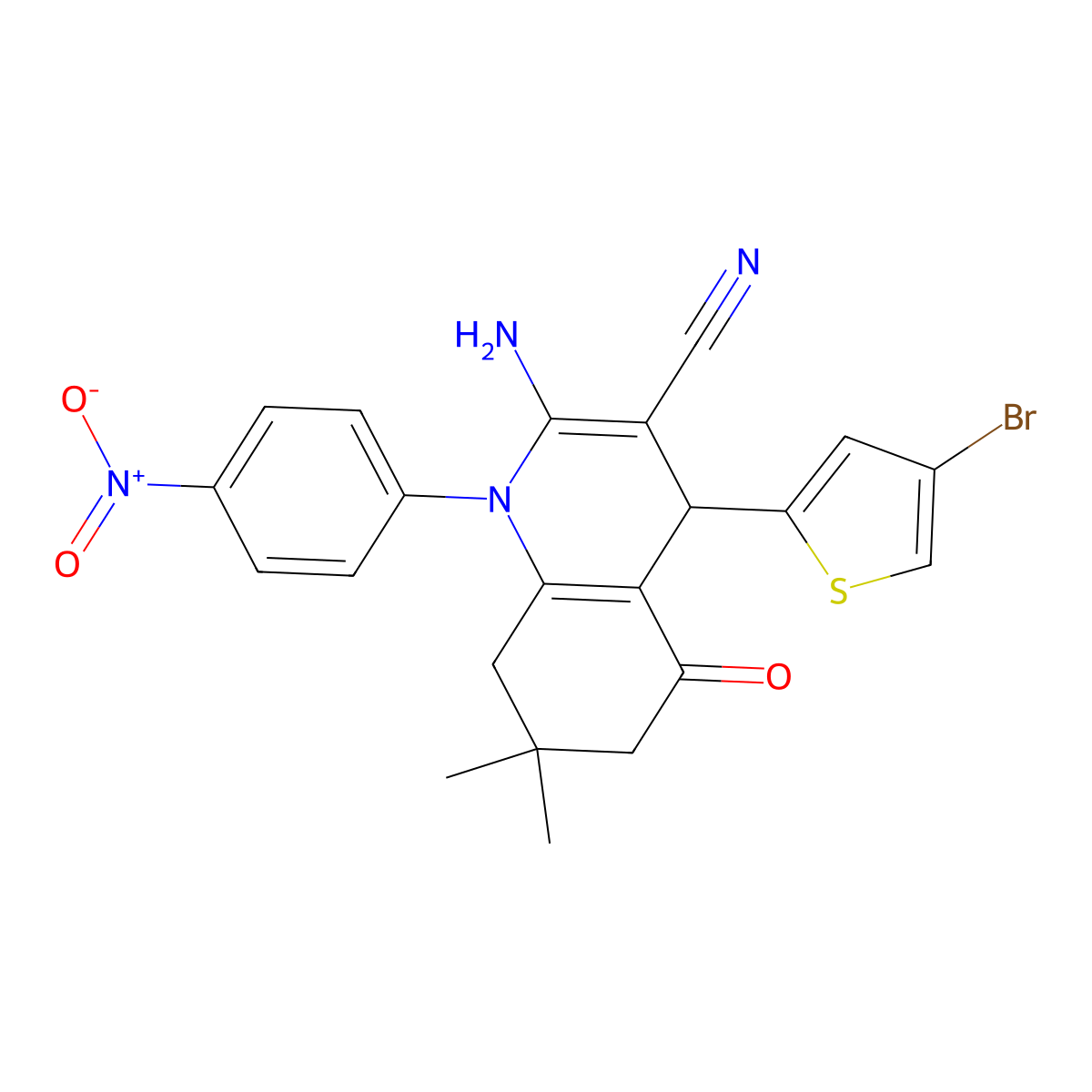 2-Amino-4-(4-bromo-2-thienyl)-7,7-dimethyl-1-(4-nitrophenyl)-5-oxo-1,4,5,6,7,8-hexahydro-3-quinolinecarbonitrile molecular structure, CAS 311323-38-3