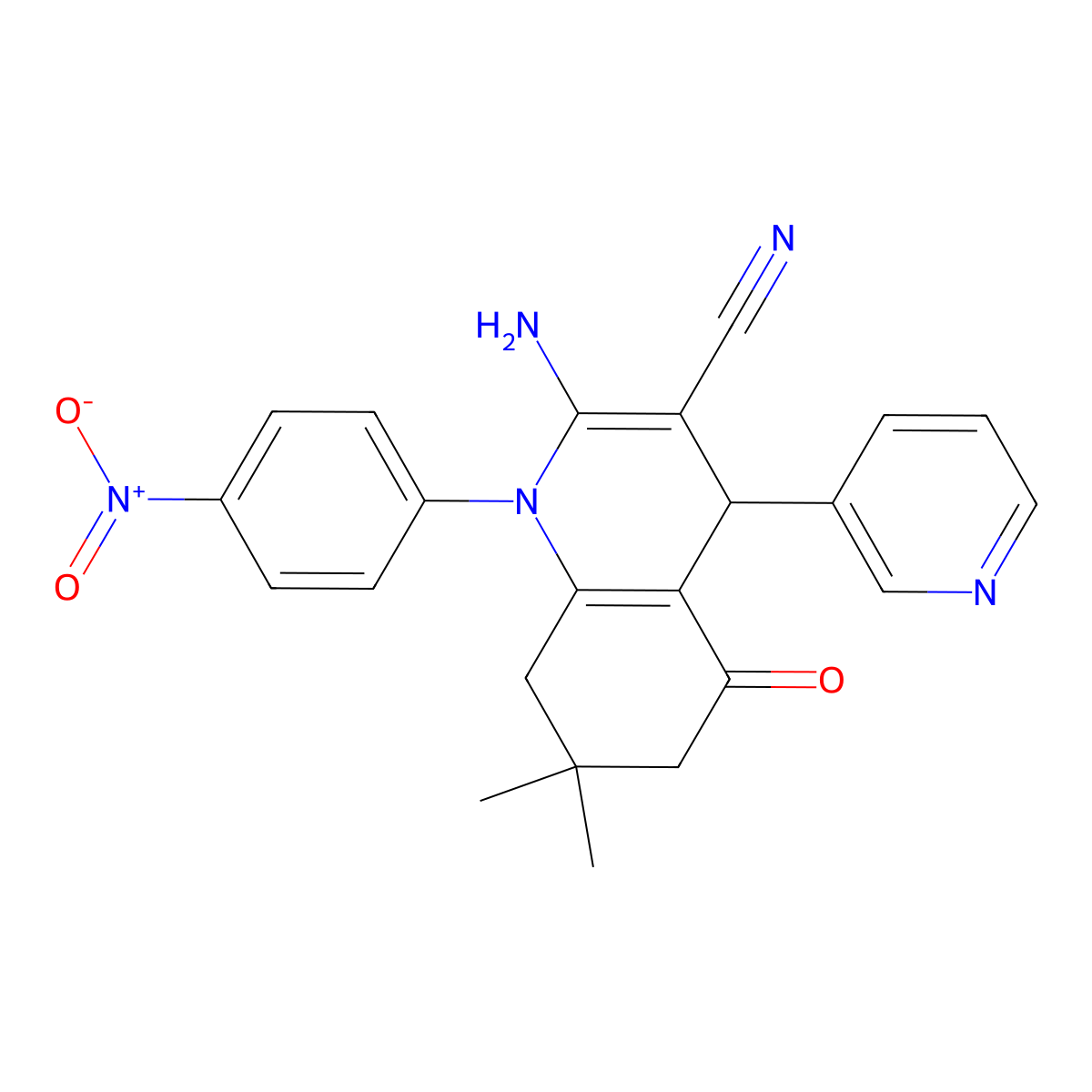 2-Amino-7,7-dimethyl-1-(4-nitrophenyl)-5-oxo-4-(3-pyridinyl)-1,4,5,6,7,8-hexahydro-3-quinolinecarbonitrile molecular structure, CAS 311323-40-7