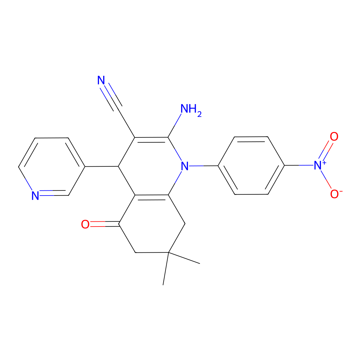 2-Amino-7,7-dimethyl-1-(4-nitrophenyl)-5-oxo-4-(3-pyridinyl)-1,4,5,6,7,8-hexahydro-3-quinolinecarbonitrile molecular structure, CAS 311323-40-7