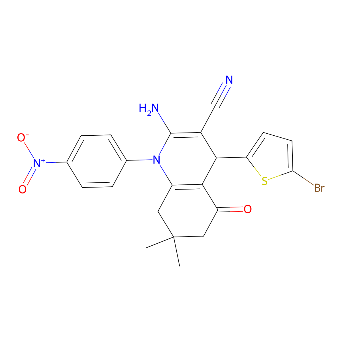 2-Amino-4-(5-bromo-2-thienyl)-7,7-dimethyl-1-(4-nitrophenyl)-5-oxo-1,4,5,6,7,8-hexahydro-3-quinolinecarbonitrile molecular structure, CAS 311323-41-8