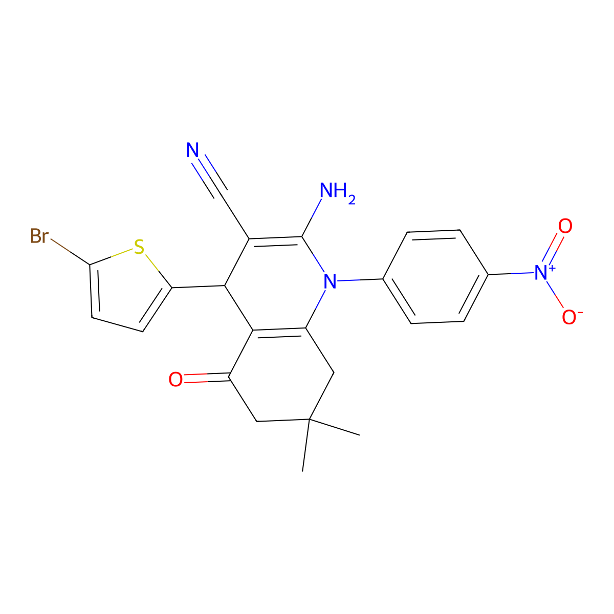 2-Amino-4-(5-bromo-2-thienyl)-7,7-dimethyl-1-(4-nitrophenyl)-5-oxo-1,4,5,6,7,8-hexahydro-3-quinolinecarbonitrile molecular structure, CAS 311323-41-8