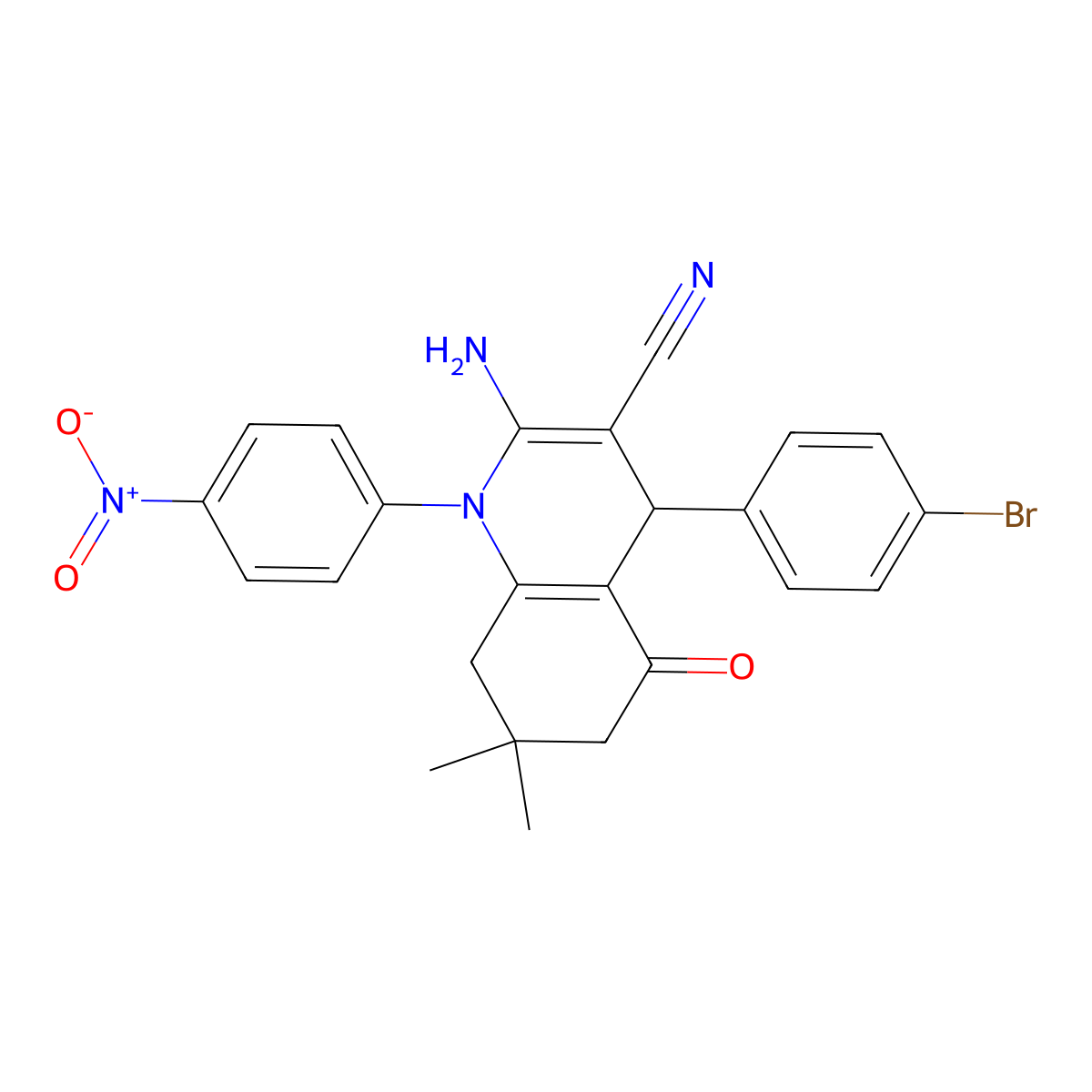 2-Amino-4-(4-bromophenyl)-7,7-dimethyl-1-(4-nitrophenyl)-5-oxo-1,4,5,6,7,8-hexahydro-3-quinolinecarbonitrile molecular structure, CAS 311323-66-7