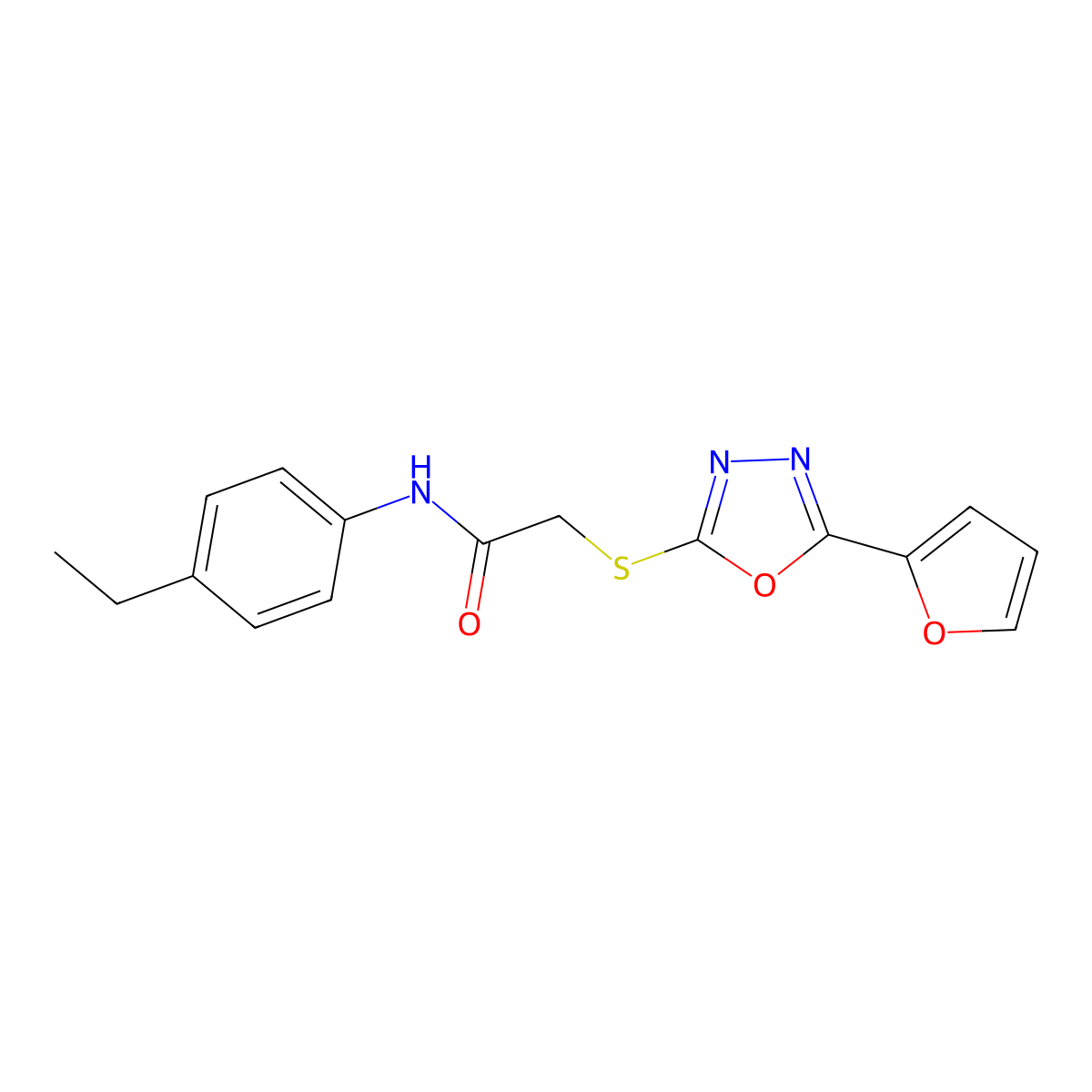N-(4-ethylphenyl)-2-[[5-(furan-2-yl)-1,3,4-oxadiazol-2-yl]sulfanyl]acetamide molecular structure, CAS 311324-08-0