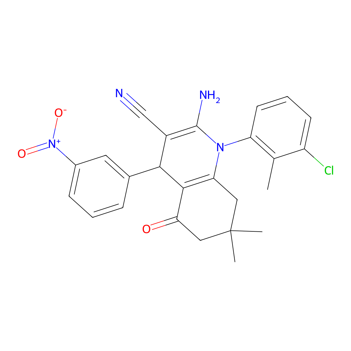 2-amino-1-(3-chloro-2-methylphenyl)-7,7-dimethyl-4-(3-nitrophenyl)-5-oxo-6,8-dihydro-4H-quinoline-3-carbonitrile molecular structure, CAS 311324-59-1