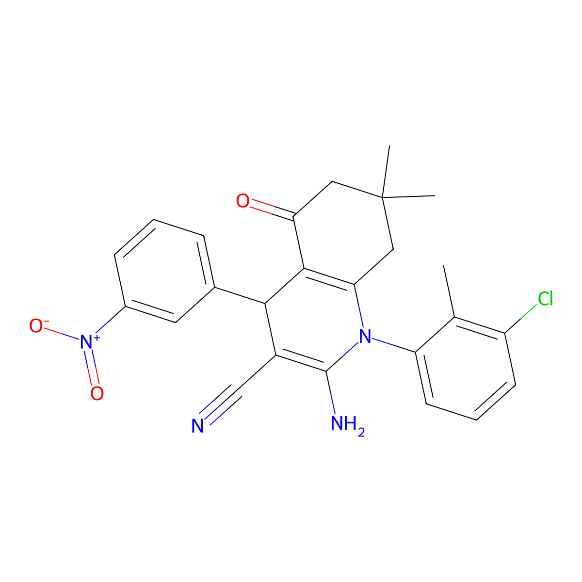 2-amino-1-(3-chloro-2-methylphenyl)-7,7-dimethyl-4-(3-nitrophenyl)-5-oxo-6,8-dihydro-4H-quinoline-3-carbonitrile molecular structure, CAS 311324-59-1
