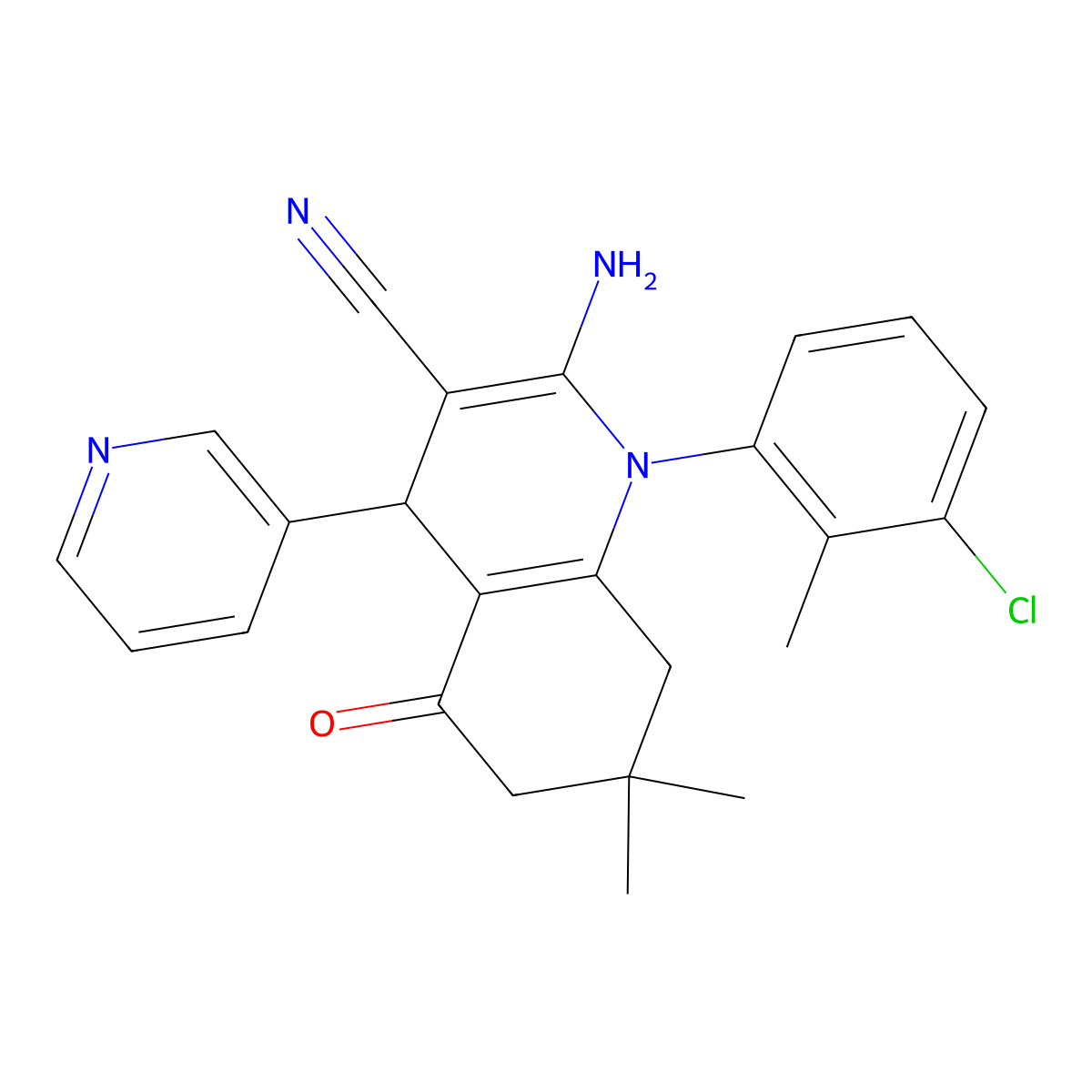 2-Amino-1-(3-chloro-2-methylphenyl)-7,7-dimethyl-5-oxo-4-(3-pyridinyl)-1,4,5,6,7,8-hexahydro-3-quinolinecarbonitrile molecular structure, CAS 311324-62-6