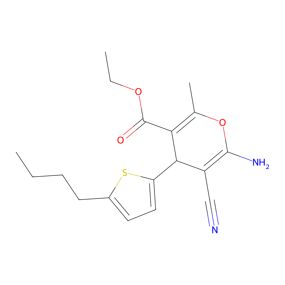 ethyl 6-amino-4-(5-butylthiophen-2-yl)-5-cyano-2-methyl-4H-pyran-3-carboxylate molecular structure, CAS 311324-70-6