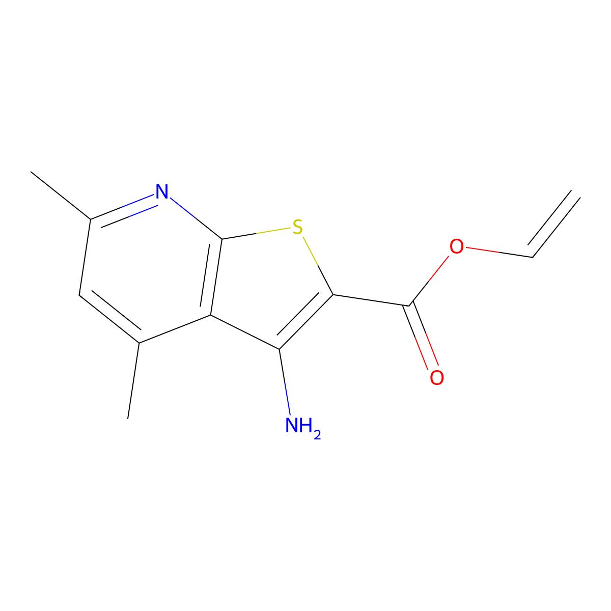 Ethenyl 3-amino-4,6-dimethylthieno[2,3-b]pyridine-2-carboxylate molecular structure, CAS 311326-18-8