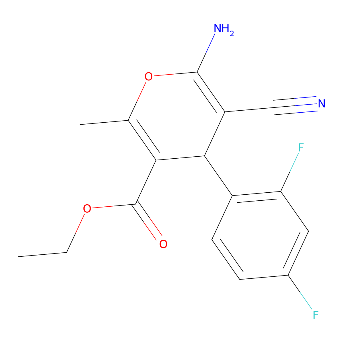 ethyl 6-amino-5-cyano-4-(2,4-difluorophenyl)-2-methyl-4H-pyran-3-carboxylate molecular structure, CAS 311326-48-4