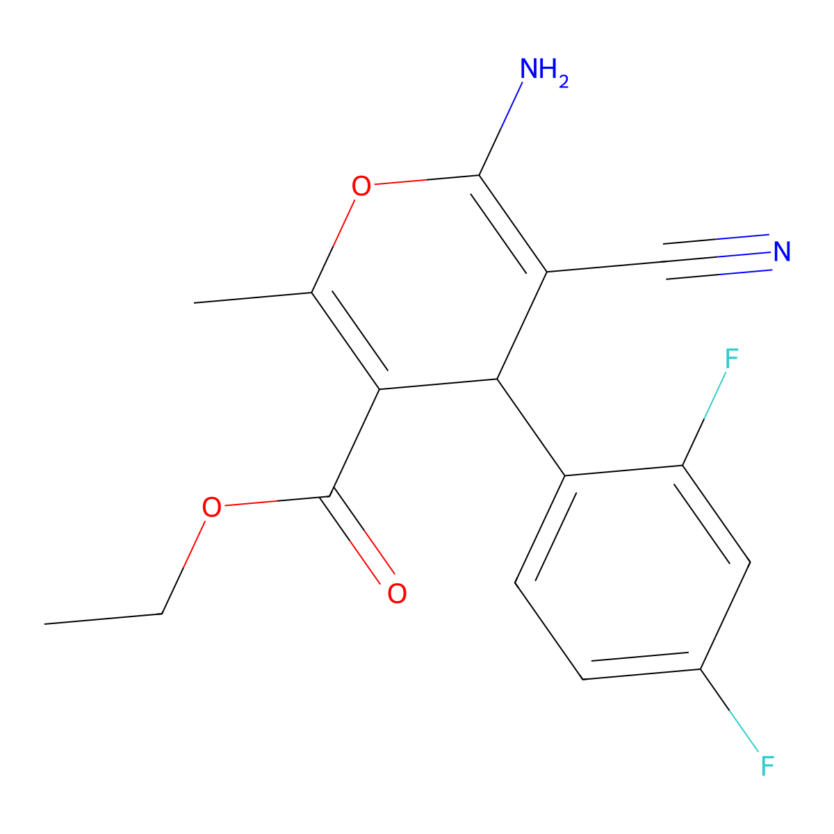 ethyl 6-amino-5-cyano-4-(2,4-difluorophenyl)-2-methyl-4H-pyran-3-carboxylate molecular structure, CAS 311326-48-4