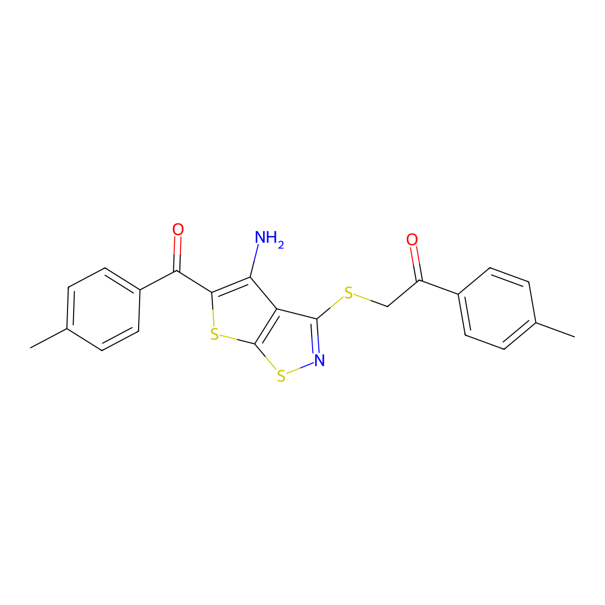 2-[4-Amino-5-(4-methylbenzoyl)thieno[3,2-d][1,2]thiazol-3-yl]sulfanyl-1-(4-methylphenyl)ethanone molecular structure, CAS 311326-65-5