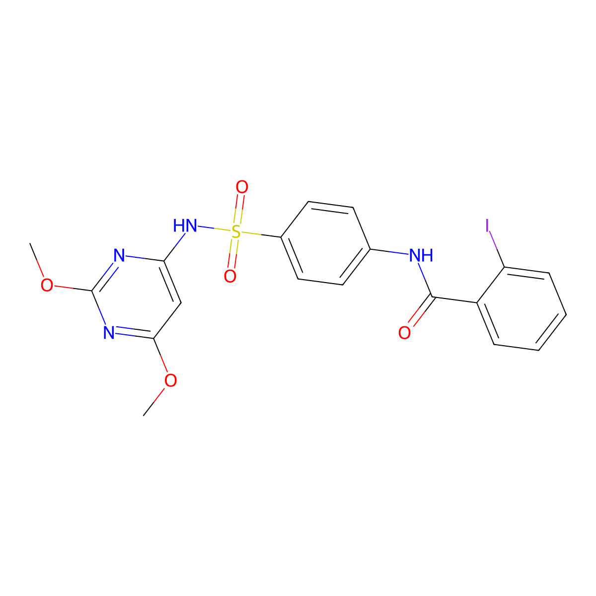 N-{4-[(2,6-dimethoxypyrimidin-4-yl)sulfamoyl]phenyl}-2-iodobenzamide molecular structure, CAS 311326-79-1