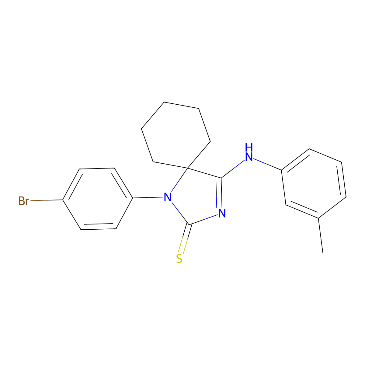 1-(4-Bromophenyl)-4-[(3-methylphenyl)imino]-1,3-diazaspiro[4.5]decane-2-thione molecular structure, CAS 311327-05-6