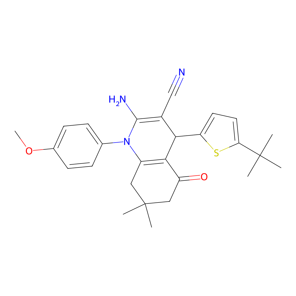 2-Amino-4-(5-tert-butyl-2-thienyl)-1-(4-methoxyphenyl)-7,7-dimethyl-5-oxo-1,4,5,6,7,8-hexahydro-3-quinolinecarbonitrile molecular structure, CAS 311327-29-4