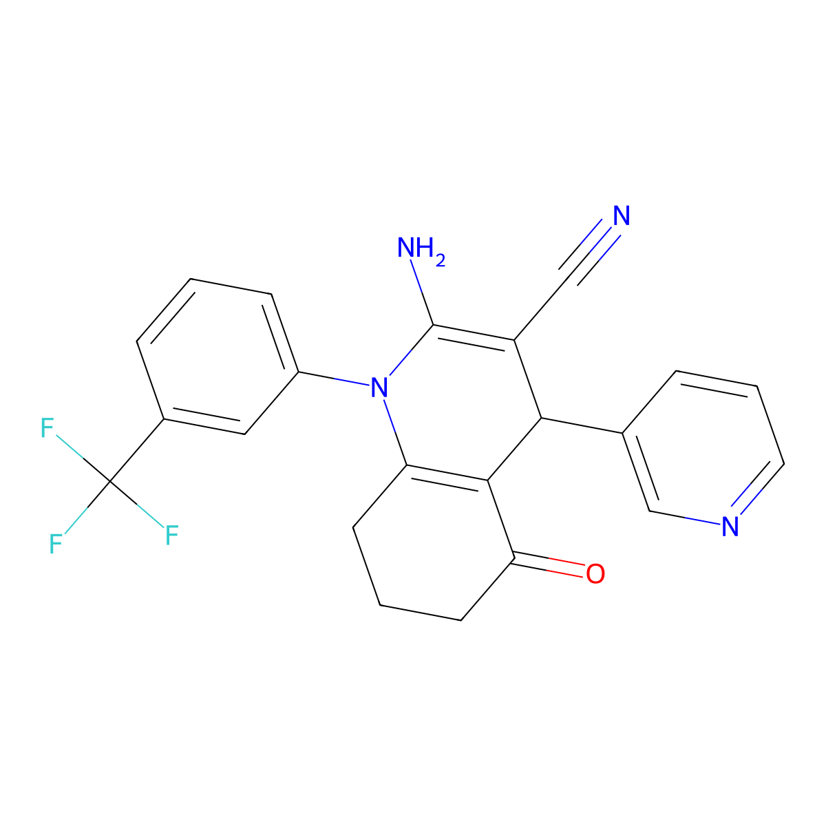 2-Amino-5-oxo-4-(3-pyridinyl)-1-[3-(trifluoromethyl)phenyl]-1,4,5,6,7,8-hexahydro-3-quinolinecarbonitrile molecular structure, CAS 311327-36-3