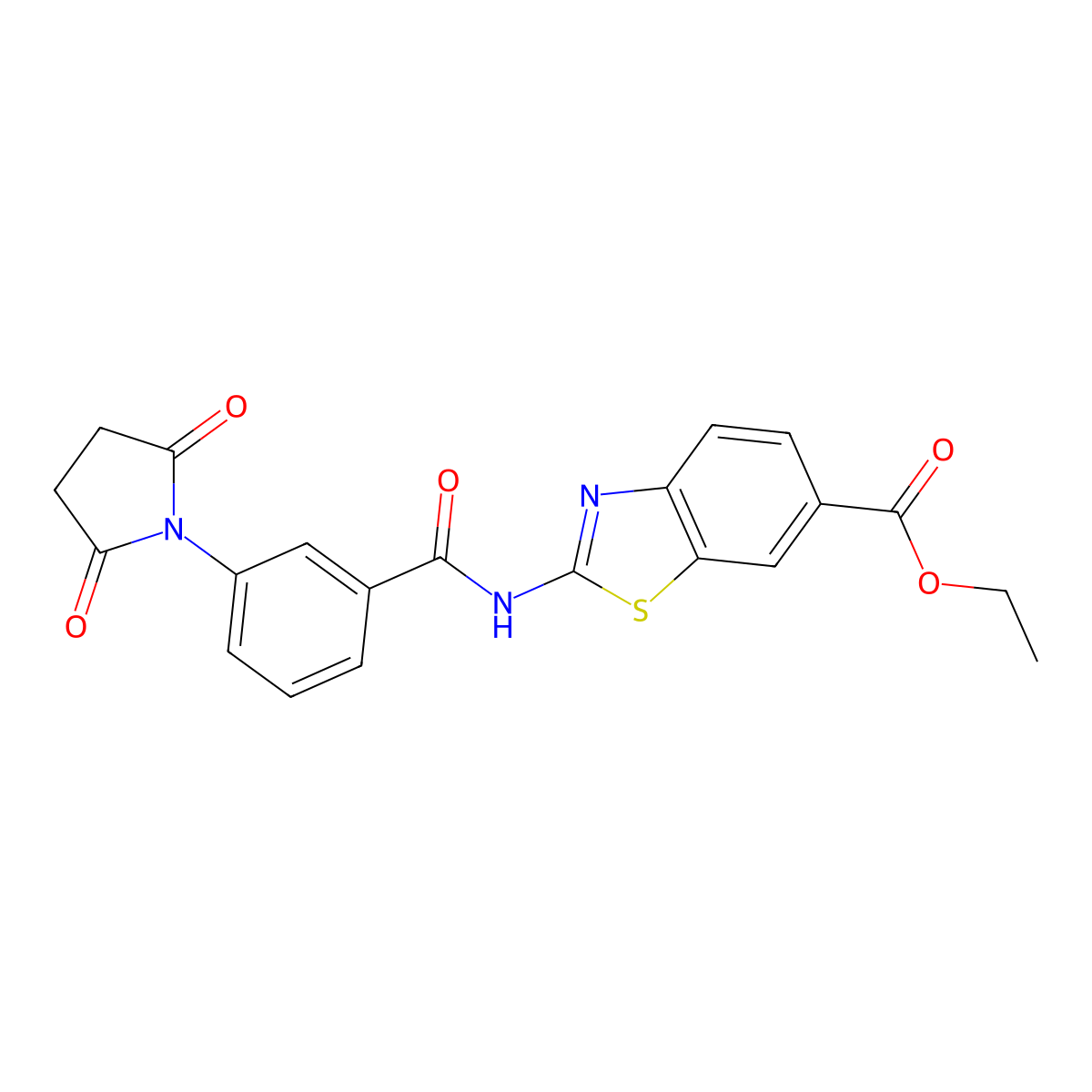 Ethyl 2-(3-(2,5-dioxopyrrolidin-1-yl)benzamido)benzo[d]thiazole-6-carboxylate molecular structure, CAS 311327-58-9