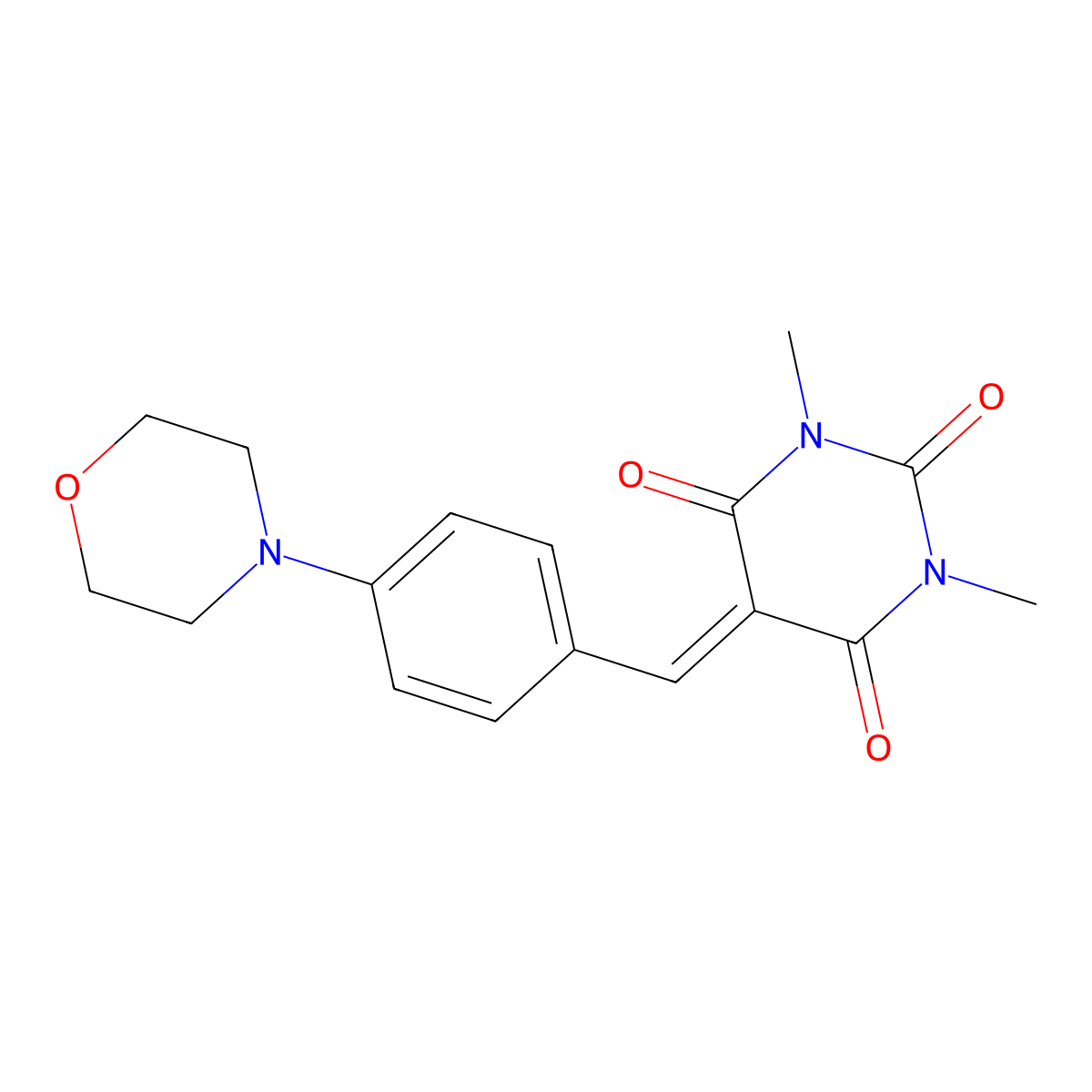 1,3-dimethyl-5-(4-morpholinobenzylidene)pyrimidine-2,4,6(1H,3H,5H)-trione molecular structure, CAS 311328-27-5