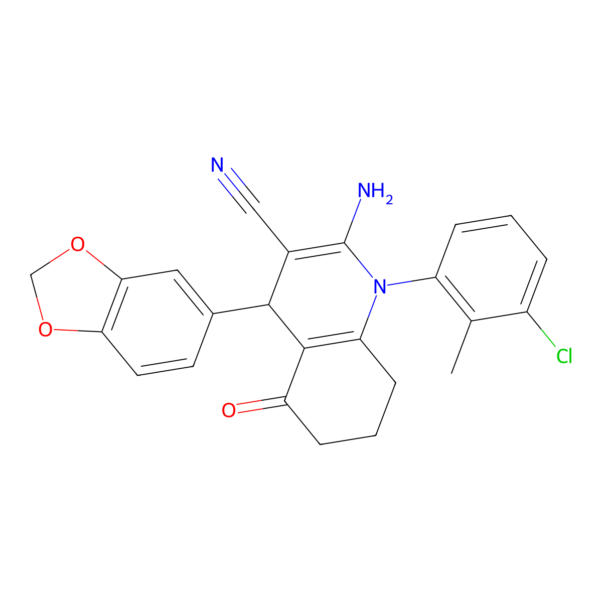2-Amino-4-(1,3-benzodioxol-5-YL)-1-(3-chloro-2-methylphenyl)-5-oxo-1,4,5,6,7,8-hexahydro-3-quinolinecarbonitrile molecular structure, CAS 311328-60-6