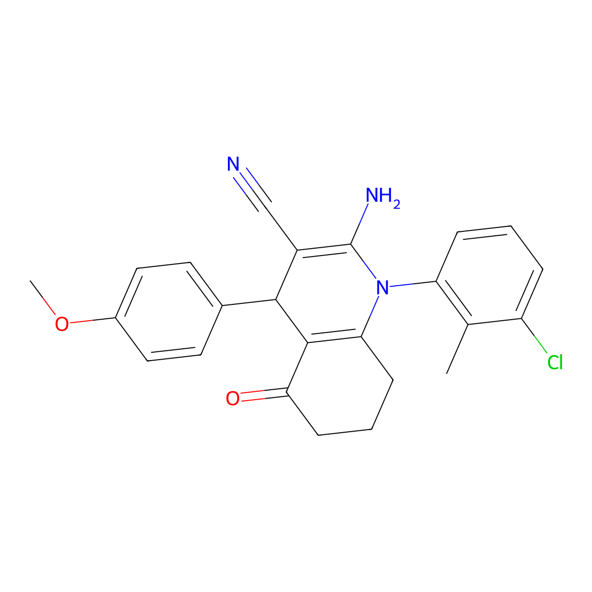2-Amino-1-(3-chloro-2-methylphenyl)-4-(4-methoxyphenyl)-5-oxo-1,4,5,6,7,8-hexahydro-3-quinolinecarbonitrile molecular structure, CAS 311328-74-2