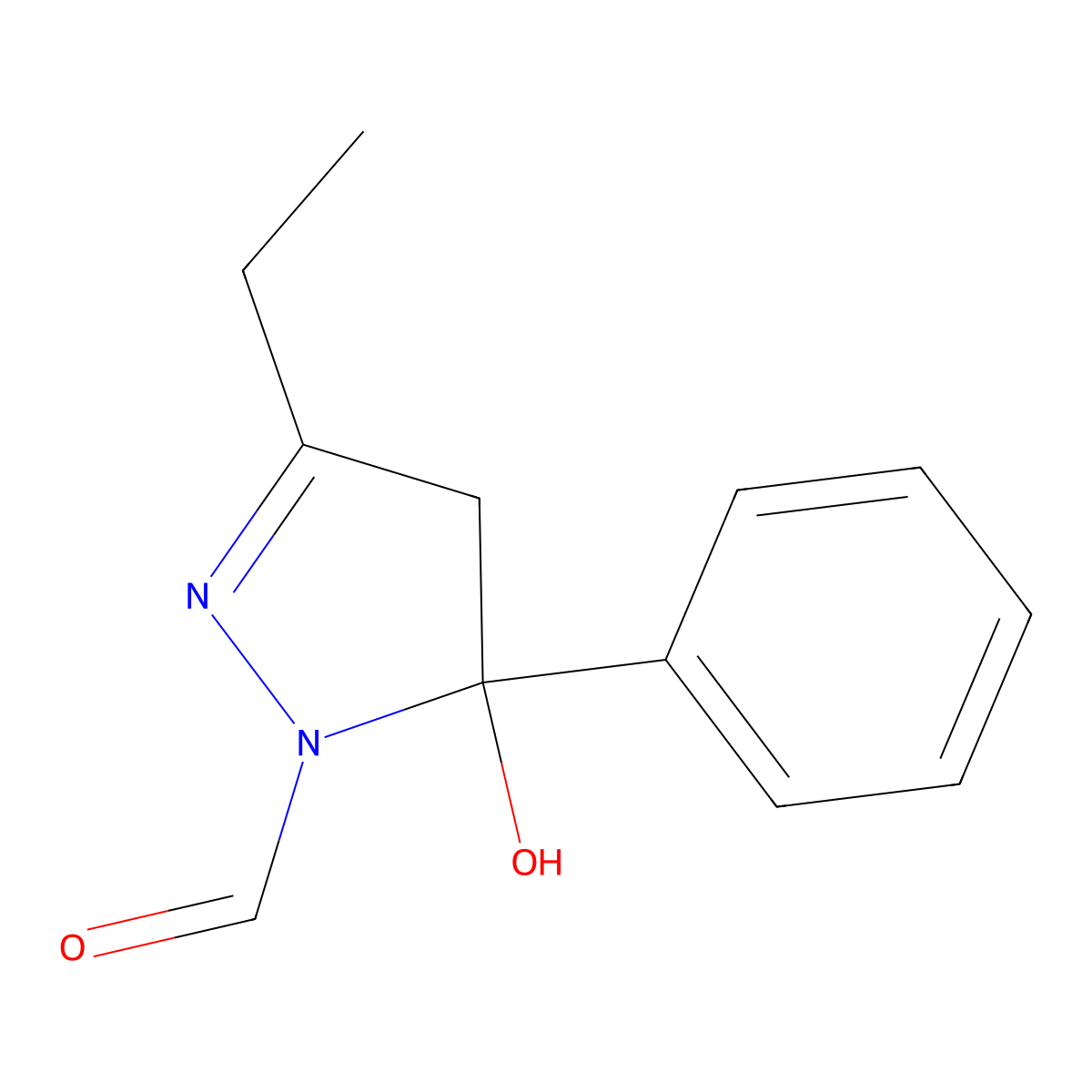 3-Ethyl-5-hydroxy-5-phenyl-4,5-dihydro-1H-pyrazole-1-carbaldehyde molecular structure, CAS 311328-84-4